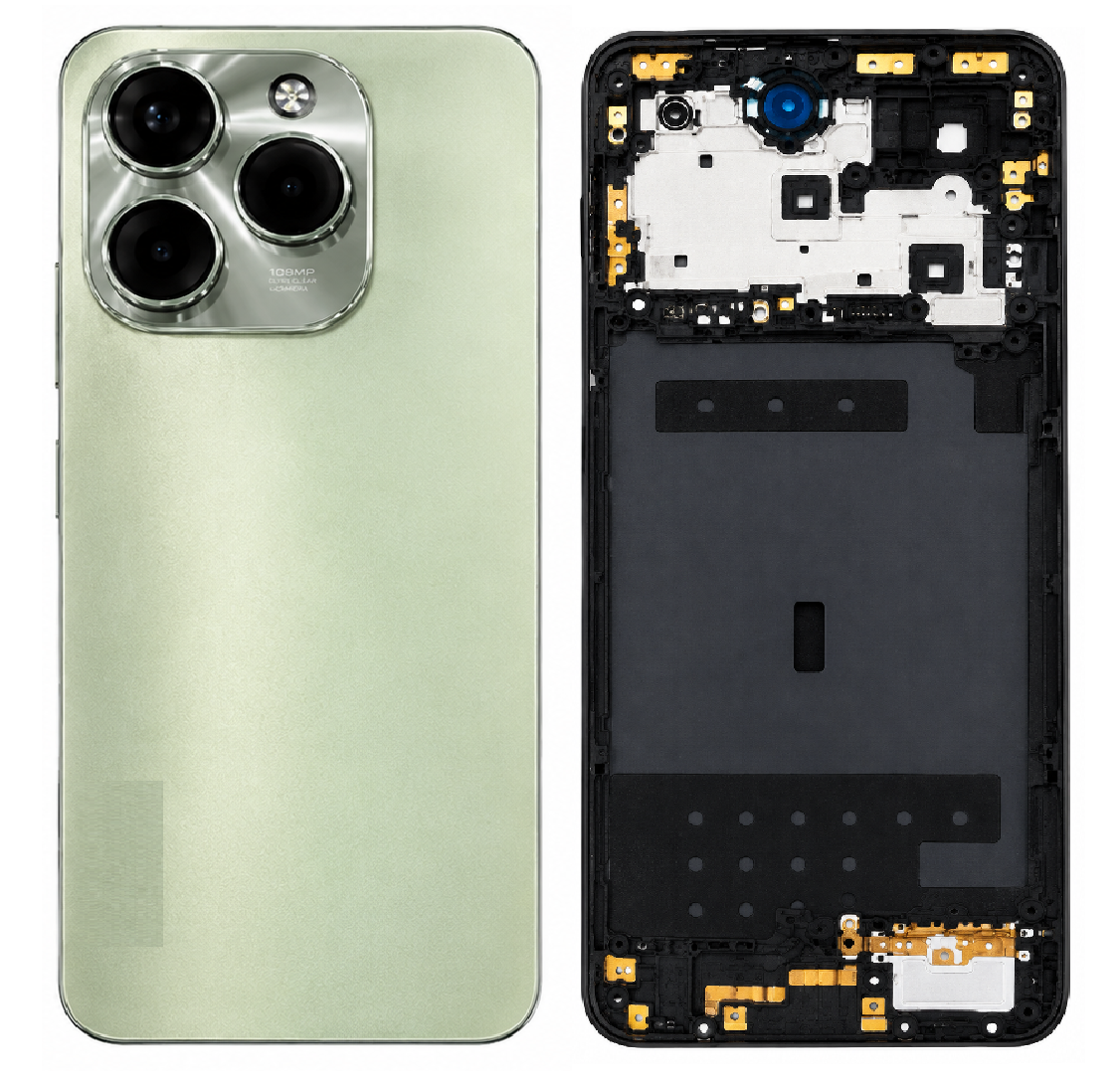 Compatible replacement Infinix Note 40X 5G Full Body Housing Replacement Back Frame Middle Chassis with Side Keys – Black, Blue & Gold Color: GOLD